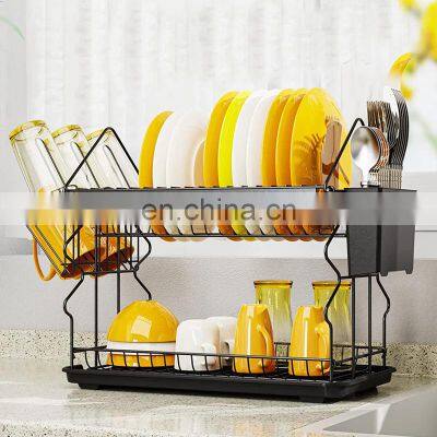 Dish Drying Rack with Drainboard Rust-Resistant 2 Tier Dish Rack for Kitchen Counter Dish Drainer