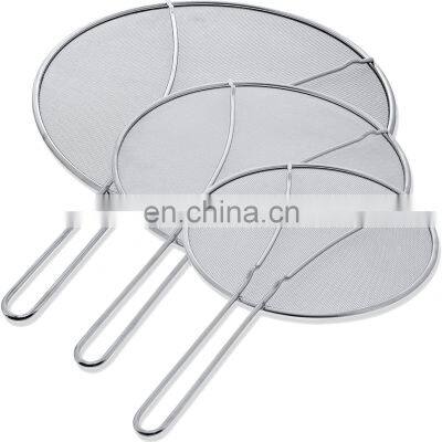 Round Stainless Steel Fine Mesh Splatter Screen with Resting Feet For Boiling Pots Frying Pans--9.5