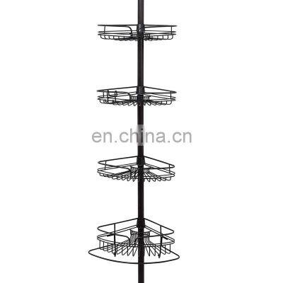 In Stock Silver Black 4 Pole Wall Rack Storage Organizer Stainless Steel 4 Tier Telescopic Corner Shower Shelf Caddy