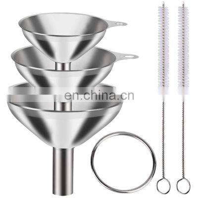 Food Grade Metal Stainless Steel Funnel With Handle Set of 3 Large Small Funnel for Kitchen Use Filling Bottles Flask Cooking