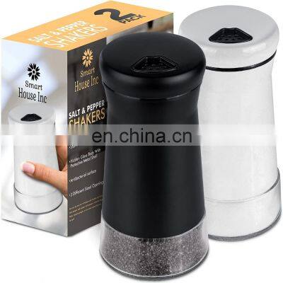 Salt Shaker Or Pepper Shakers - Spice Dispenser with Adjustable Pour Holes - Set Stainless Steel & Glass