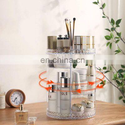 Desk adjustable jewelry hooks storage 360 degree rotating 2 layer plastic perfume makeup organizer tray drawers storage box