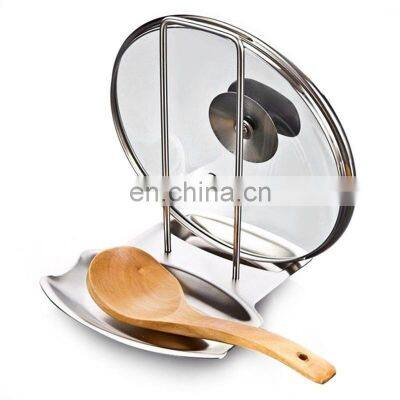 High Quality Stainless Steel Pan Pot Cover Lid Rack Shelf Stand 2 in 1 Kitchen Tool Spoon Rest and Pot Lid Holder