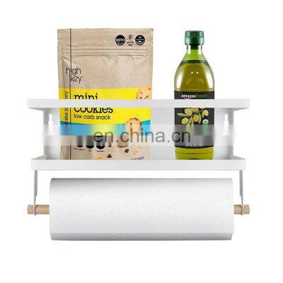 Black metal kitchen easy operation fridge side magnetic refrigerator storage organizer shelf spice rack with paper holder