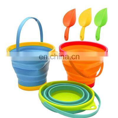 Multi Portable 2.5L Silicone Kids Outdoor Beach Camping Round Water Food Fishing Collapsible Foldable Pail Bucket with Shovels