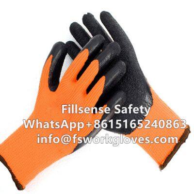 10Gauge Polyester Brushed Napping Shell Latex Crinkle Palm Coated Winter Work Gloves