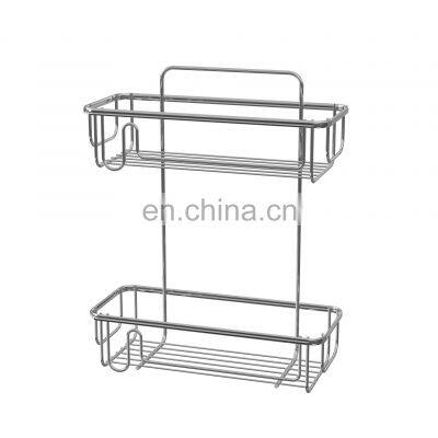 2 Tier Stainless Steel Wire Rack Wall Mounted Adhesive Magic Sticker Bathroom Storage Shelf Rack
