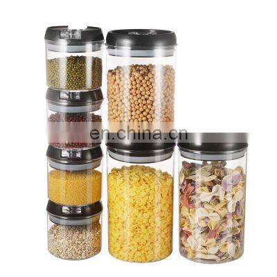 Factory wholesale 7pc set aitight food storage containers Round transparent easy button cans Kitchen sealed storage tank