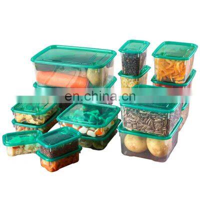 Wholesale Plastic crisper with lid 17-piece transparent kitchen storage box Refrigerator grain storage box set
