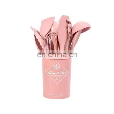 Silicone Cooking Utensil Set 12 Pieces Silicone Kitchen Utensil Wooden Handles Kitchen Spatula Sets with Holder