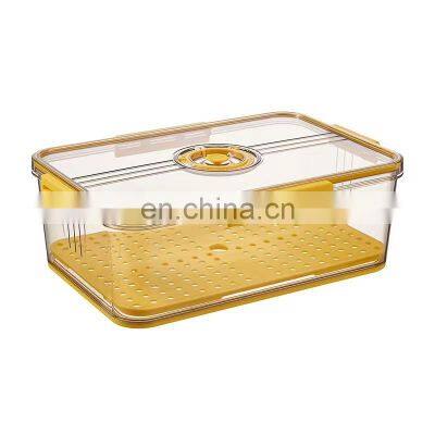 Kitchen Refrigerator Storage Container With Lid PET Fresh-Keeping Storage Box Fruit Vegetable Drain Crisper