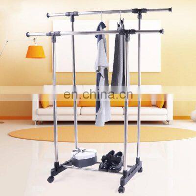 Zhejiang Factory high quality double pole standing shoes tower stainless steel wooden metal cloth rack stand