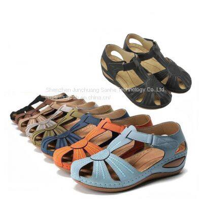 Customized Ladies Round Toe Wedge Heel Cutout Casual Lightweight Roman Beach Sandals for Women
