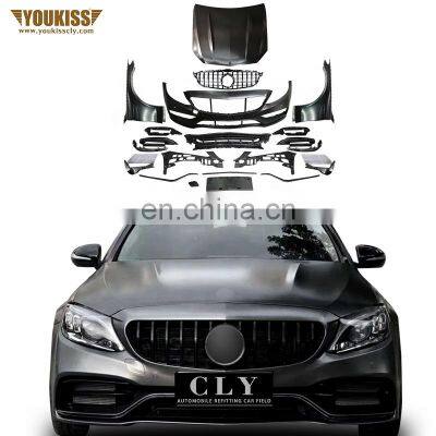 Hot Selling C63 Auto Parts Car Bumper For Benz C Class W205 Modified C63 AMG Front Bumper Assembly Fenders Engine Hood 12-19