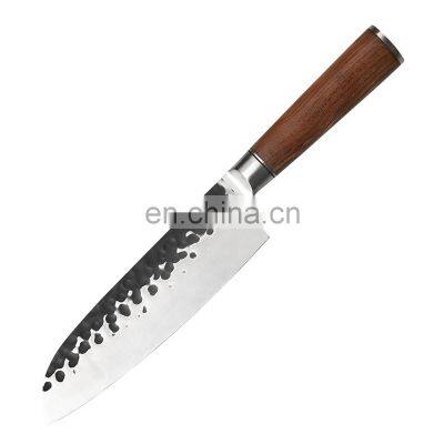 Forged kitchen knife hammered stainless steel cleaver knife with double steel head Santoku Knife