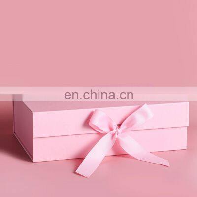 Magnet Box Carton Black Flat Luxury Magnetic Folding Storage Paper Gift Box with Ribbon Closure for Wigs