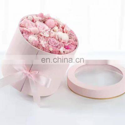 recyclable round flower box with pvc windows customized shape and size gift box