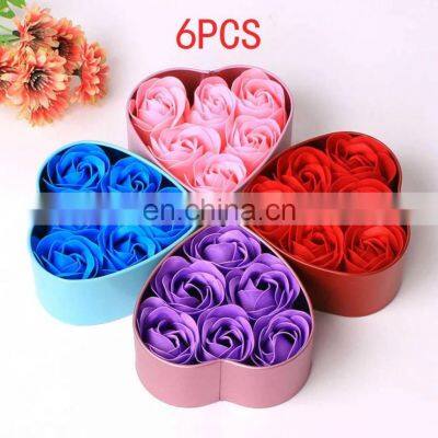 6Pcs Rose Soap Flower Case Heart Scented Bath Body Petal Rose Flower Soap Romantic Flavor Wedding Decoration Gift