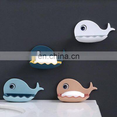 Cartoon Whale Bathroom Soap Dish Holder Bathroom Soaps Box Storage Shelf Plastic Wall Mounted Draining Organizer Tray