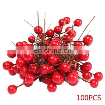 100Pcs mini Artificial Cherry Simulation Small Cherry Foam Plastic Fake Fruit Model Party Christmas Decoration 10mm