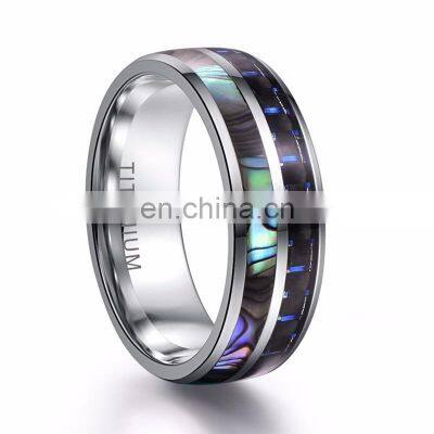 8 Mm inlaid Abalone Shell beveled steel Tungsten Carbide Ring Wedding jewelry Valentine gift