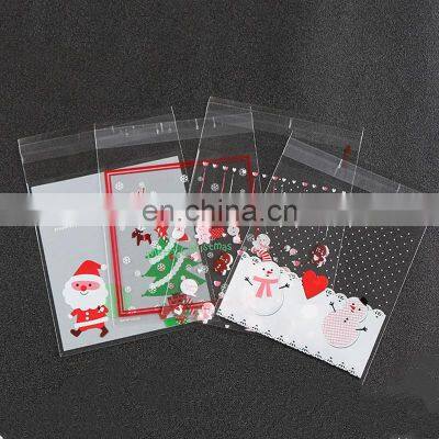 100Pcs Christmas Plastic Bags Xmas Cookie&Candy Self-Adhesive Gift Bag Biscuit Baking Packaging Bag