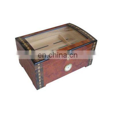 MDF Wooden humidor wholesale with real wood veneer inlay colour for 100 Ct Cigars Wooden Storage Box Packaging