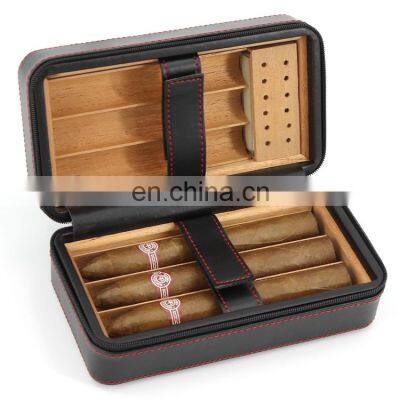 manufacturer 6 count Black leather high gross small wood cigar packing box travel case humidor