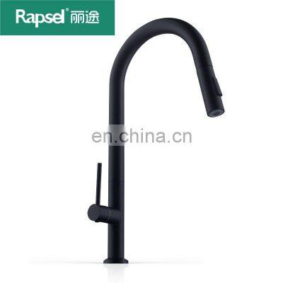 Single cold stainless steel 360 degree kitchen faucet matte black pull out kitchen faucet