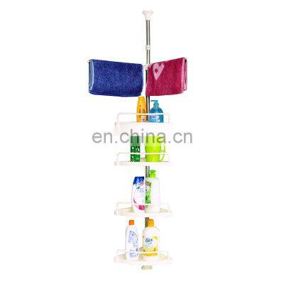 4 layer tension pole shower corner rack metal bathroom corner shelf telescopic shower caddy stand with towel rod