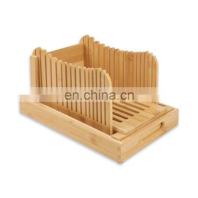 3 Thickness Adjustable Bamboo Bread Slicer Compact Foldable Bread Slicing Guide With Crumb Catcher Tray
