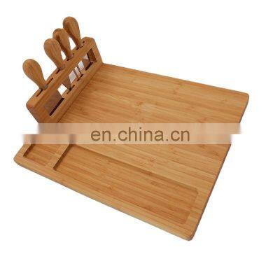 Premium Quality Bamboo Cheese Charcuterie Board Set With 4 Cutlery Set