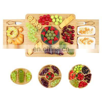 Bamboo Cheese Board 100% Organic Wood Serving Tray Charcuterie Board And Knife Set Ceramic Plates