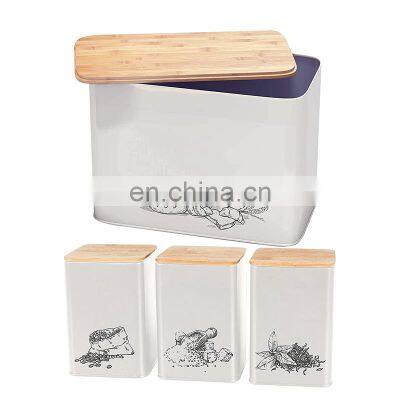 Natural Wood White Bread Boxes With Cutting Board For Kitchen Counter Bread Storage