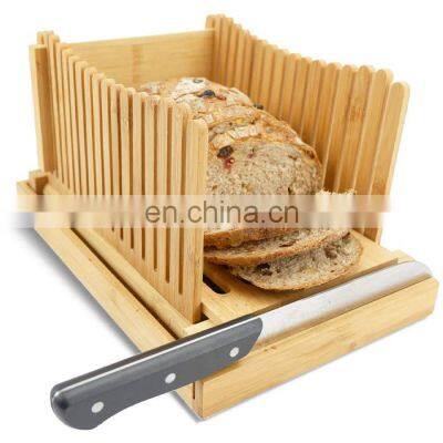 Nature Thickness Adjustable Bamboo Foldable Bread Slicer with Crumb Catcher Tray For Homemade Bread