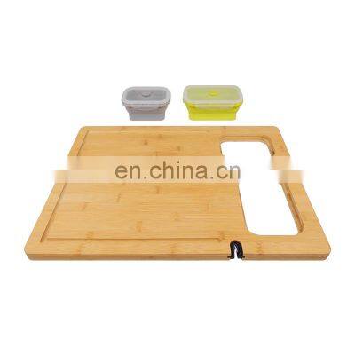 Bamboo Cutting Board Over The Sink With Collapsible Removable Strainer And Juice Groove