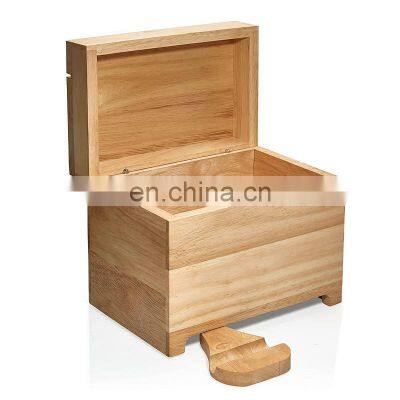 Nature Bamboo Wood Recipe Cards Box With Fold Out Tablet And Smartphone Stand