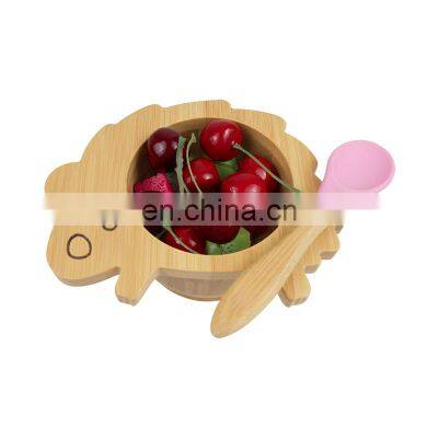 Bamboo baby plate bowl silicone spoon with silicone base for kids and toddlers