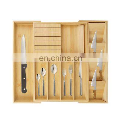Expandable Bamboo Flatware Silverware Tableware Organiser Cutlery Tray Holder Drawer Organizer