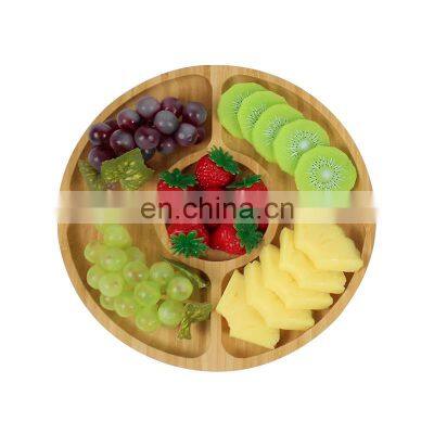 Amazon Hot Sale 5 Compartment Bamboo Fruit Serving Tray Plate For Snack Dessert Round Platter Food Tray