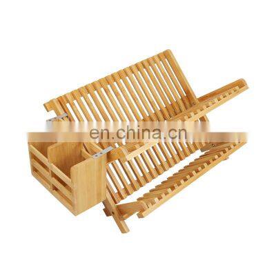 Eco-friendly Bamboo Wooden Dish Drying Rack Kitchen Dish Drainer Rack Holder Stand With Utensil Holder