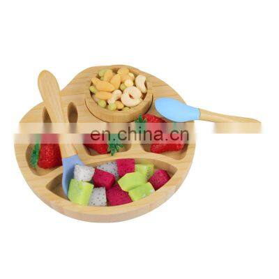 Eco-friendly Tableware Bamboo Baby bowl Bowl Feeding Plate With Silicone Suction And Spoon