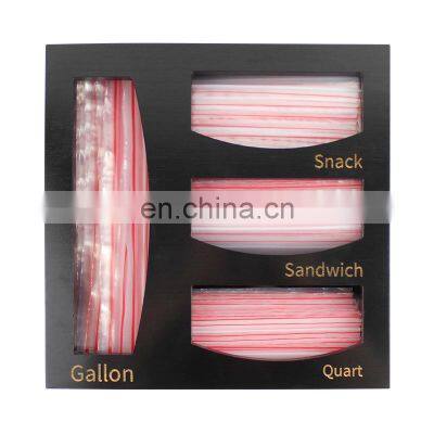 Wall Mount Black Paint Food Storage Bag Container Drawer Storage Box Bamboo Ziplock Bag Organizer