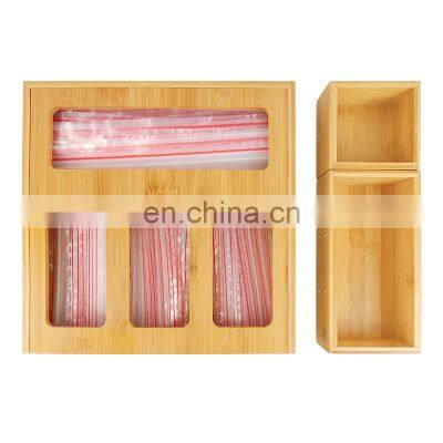 Bamboo Ziplock Bag Storage Organizer and Dispenser for Kitchen Drawer Food Storage Bag Holders