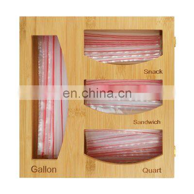 Bamboo ziplock bag holder for Quart Gallon Sandwich & Snack Variety Size Bag Bamboo Food Storage Bag Organizer