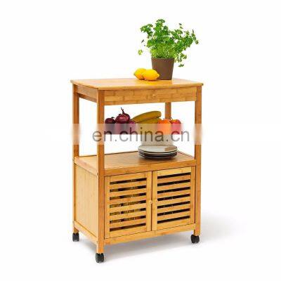 Bamboo wooden trolley cart cabinet storage trolley with wheels kitchen furniture