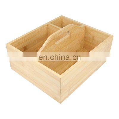 Compact Bamboo Wood Tea Organizer 3 Divided Sections Attached Handle Holder for Tea Bags Coffee Packets Sugar Sweeteners