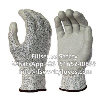 Level 5 UHMWPE/HPPE Cut Proof Fabric PU Palm Coated Gloves Safety Gloves For Cutting