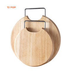 Rubber Wood Round Cutting Board with Stainless Steel Handles
