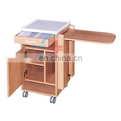 HC-M063 Hospital furniture lockable wooden medical Bedside Cabinet with dining board